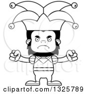 Lineart Clipart Of A Cartoon Black And White Mad Gorilla Jester Royalty Free Outline Vector Illustration