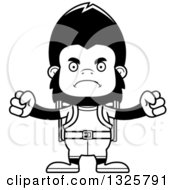 Lineart Clipart Of A Cartoon Black And White Mad Gorilla Hiker Royalty Free Outline Vector Illustration