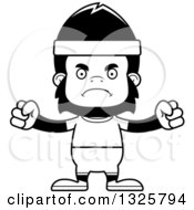 Lineart Clipart Of A Cartoon Black And White Mad Fitness Gorilla Royalty Free Outline Vector Illustration
