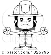 Lineart Clipart Of A Cartoon Black And White Mad Gorilla Firefighter Royalty Free Outline Vector Illustration