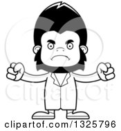 Lineart Clipart Of A Cartoon Black And White Mad Gorilla Doctor Royalty Free Outline Vector Illustration