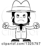 Lineart Clipart Of A Cartoon Black And White Mad Gorilla Detective Royalty Free Outline Vector Illustration