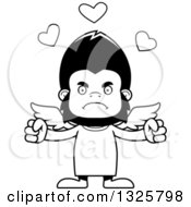 Lineart Clipart Of A Cartoon Black And White Mad Gorilla Cupid Royalty Free Outline Vector Illustration
