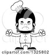 Lineart Clipart Of A Cartoon Black And White Mad Gorilla Chef Royalty Free Outline Vector Illustration