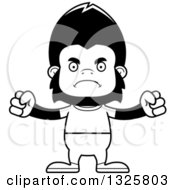Lineart Clipart Of A Cartoon Black And White Mad Casual Gorilla Royalty Free Outline Vector Illustration
