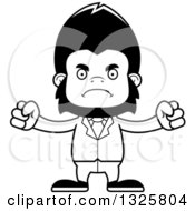 Lineart Clipart Of A Cartoon Black And White Mad Gorilla Businessman Royalty Free Outline Vector Illustration