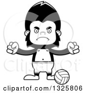 Lineart Clipart Of A Cartoon Black And White Mad Gorilla Beach Volleyball Player Royalty Free Outline Vector Illustration
