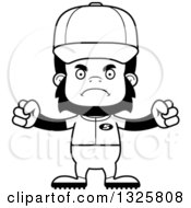 Lineart Clipart Of A Cartoon Black And White Mad Gorilla Baseball Player Royalty Free Outline Vector Illustration