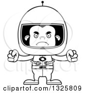 Lineart Clipart Of A Cartoon Black And White Mad Gorilla Astronaut Royalty Free Outline Vector Illustration