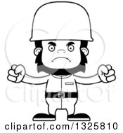 Lineart Clipart Of A Cartoon Black And White Mad Gorilla Soldier Royalty Free Outline Vector Illustration