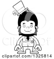 Lineart Clipart Of A Cartoon Black And White Happy St Patricks Day Gorilla Royalty Free Outline Vector Illustration