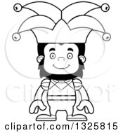 Lineart Clipart Of A Cartoon Black And White Happy Gorilla Jester Royalty Free Outline Vector Illustration