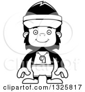Lineart Clipart Of A Cartoon Black And White Happy Gorilla Lifeguard Royalty Free Outline Vector Illustration