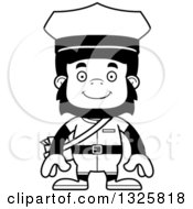 Lineart Clipart Of A Cartoon Black And White Happy Gorilla Mailman Royalty Free Outline Vector Illustration