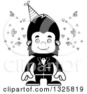 Lineart Clipart Of A Cartoon Black And White Happy Party Gorilla Royalty Free Outline Vector Illustration