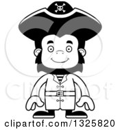 Lineart Clipart Of A Cartoon Black And White Happy Gorilla Pirate Royalty Free Outline Vector Illustration