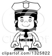 Lineart Clipart Of A Cartoon Black And White Happy Gorilla Police Officer Royalty Free Outline Vector Illustration
