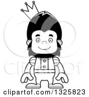 Lineart Clipart Of A Cartoon Black And White Happy Gorilla Prince Royalty Free Outline Vector Illustration