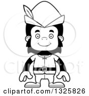 Lineart Clipart Of A Cartoon Black And White Happy Gorilla Robin Hood Royalty Free Outline Vector Illustration