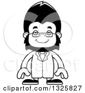 Lineart Clipart Of A Cartoon Black And White Happy Gorilla Scientist Royalty Free Outline Vector Illustration