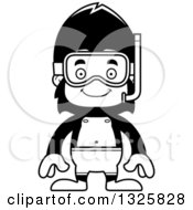 Poster, Art Print Of Cartoon Black And White Happy Gorilla In Snorkel Gear