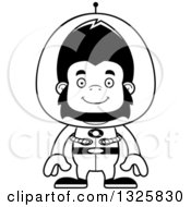 Lineart Clipart Of A Cartoon Black And White Happy Futuristic Space Gorilla Royalty Free Outline Vector Illustration