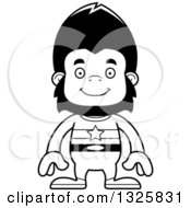 Lineart Clipart Of A Cartoon Black And White Happy Gorilla Super Hero Royalty Free Outline Vector Illustration