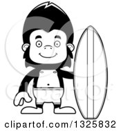 Poster, Art Print Of Cartoon Black And White Happy Gorilla Surfer