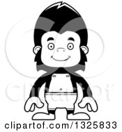 Poster, Art Print Of Cartoon Black And White Happy Gorilla Swimmer