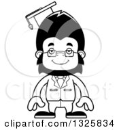 Lineart Clipart Of A Cartoon Black And White Happy Gorilla Professor Royalty Free Outline Vector Illustration