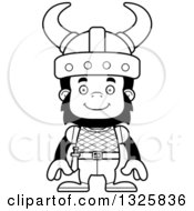 Lineart Clipart Of A Cartoon Black And White Happy Gorilla Viking Royalty Free Outline Vector Illustration