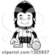 Lineart Clipart Of A Cartoon Black And White Happy Gorilla Volleyball Player Royalty Free Outline Vector Illustration