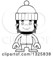 Lineart Clipart Of A Cartoon Black And White Happy Gorilla In Winter Clothes Royalty Free Outline Vector Illustration
