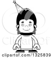 Lineart Clipart Of A Cartoon Black And White Happy Gorilla Wizard Royalty Free Outline Vector Illustration