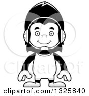 Lineart Clipart Of A Cartoon Black And White Happy Gorilla Wrestler Royalty Free Outline Vector Illustration