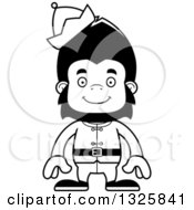 Lineart Clipart Of A Cartoon Black And White Happy Gorilla Christmas Elf Royalty Free Outline Vector Illustration