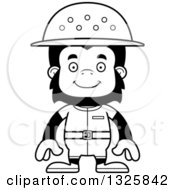Lineart Clipart Of A Cartoon Black And White Happy Gorilla Zookeeper Royalty Free Outline Vector Illustration