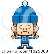 Clipart Of A Cartoon Mad Monkey In Winter Clothes Royalty Free Vector Illustration