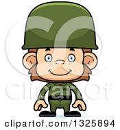 Clipart Of A Cartoon Happy Monkey Soldier Royalty Free Vector Illustration