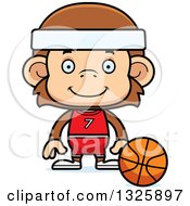 Poster, Art Print Of Cartoon Happy Monkey Basketball Player