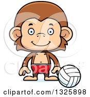 Poster, Art Print Of Cartoon Happy Monkey Beach Volleyball Player