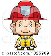 Poster, Art Print Of Cartoon Happy Monkey Firefighter