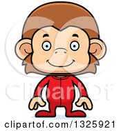 Clipart Of A Cartoon Happy Monkey Wearing Pajamas Royalty Free Vector Illustration