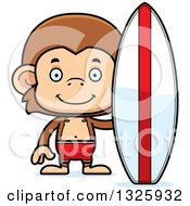 Poster, Art Print Of Cartoon Happy Surfer Monkey
