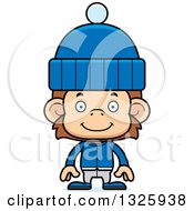 Poster, Art Print Of Cartoon Happy Monkey In Winter Clothes