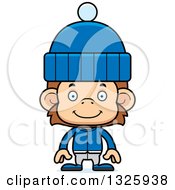 Clipart Of A Cartoon Happy Monkey In Winter Clothes Royalty Free Vector Illustration