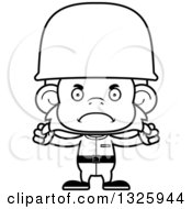 Lineart Clipart Of A Cartoon Black And White Mad Monkey Soldier Royalty Free Outline Vector Illustration