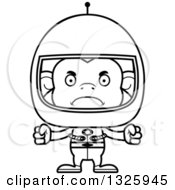Lineart Clipart Of A Cartoon Black And White Mad Monkey Astronaut Royalty Free Outline Vector Illustration