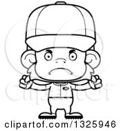 Lineart Clipart Of A Cartoon Black And White Mad Monkey Baseball Player Royalty Free Outline Vector Illustration