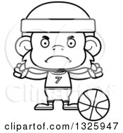 Lineart Clipart Of A Cartoon Black And White Mad Monkey Basketball Player Royalty Free Outline Vector Illustration